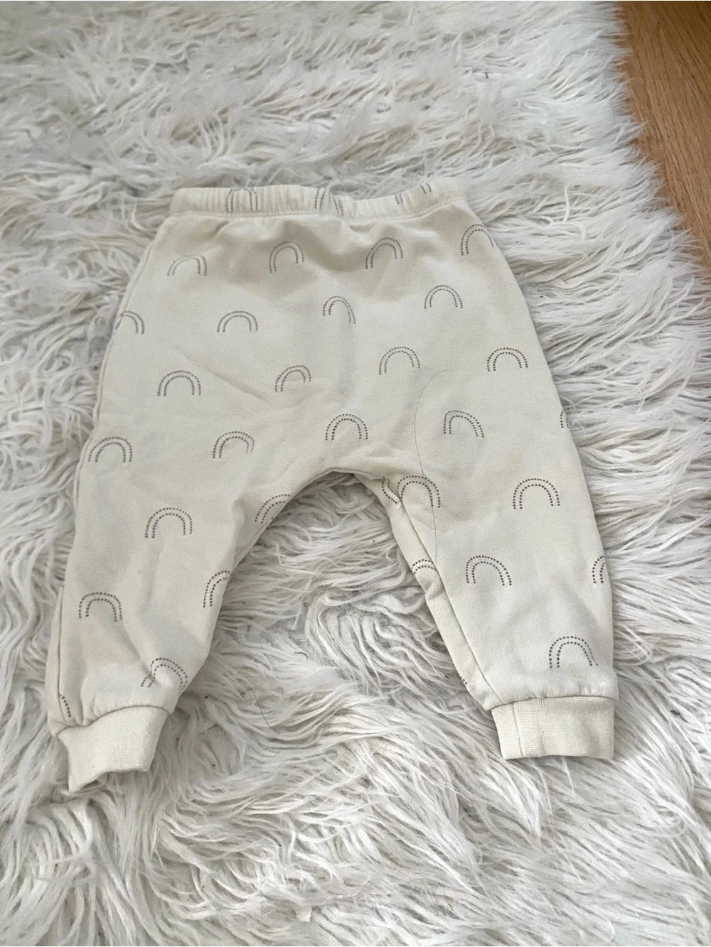 Quincy Mae Beige Rainbow Jogger Pants Organic Cotton Drawstring Baby Size 12-18m